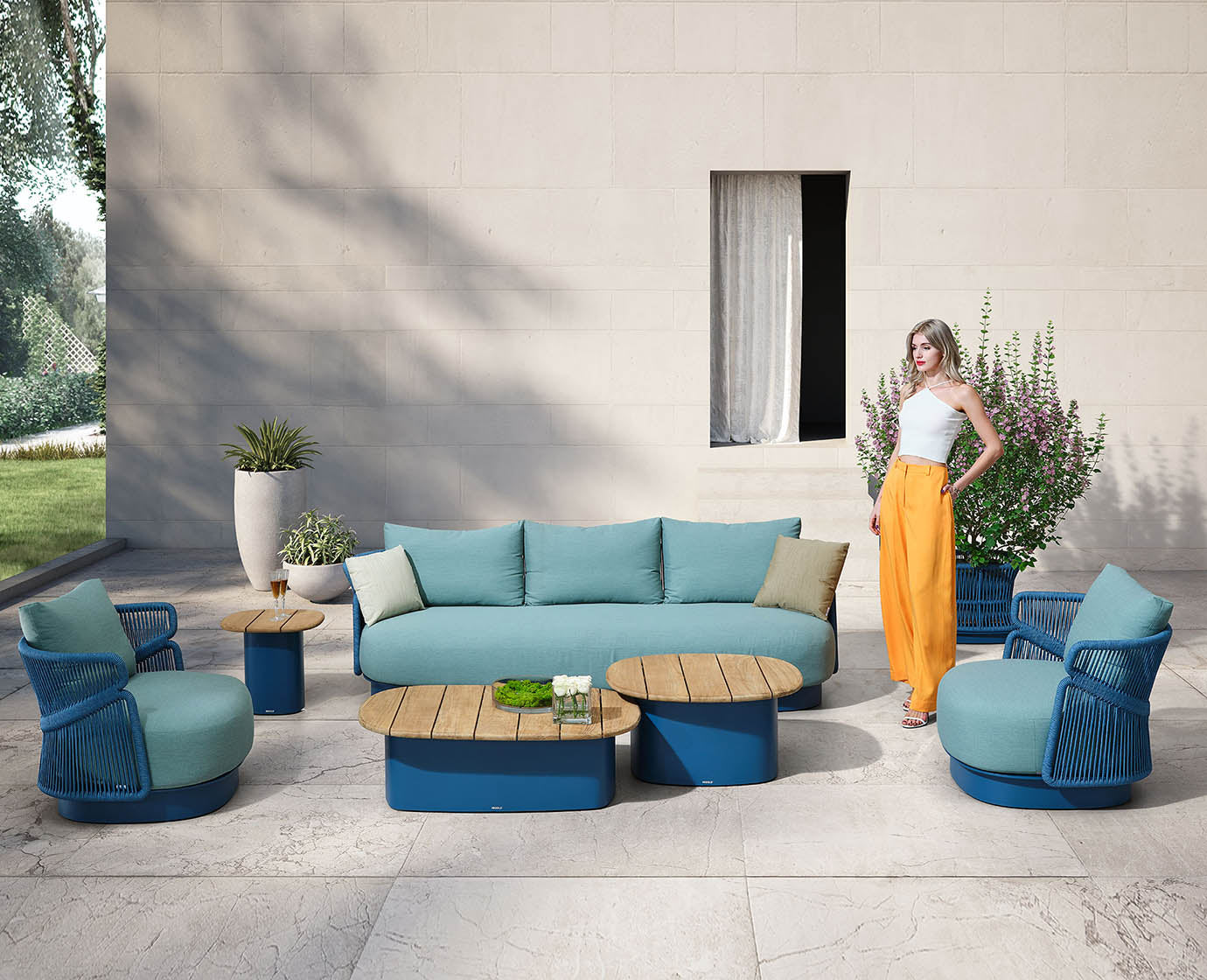 HIGOLD Aio Teak Outdoor Furniture Patio Conversation Sofa Set With Cushions