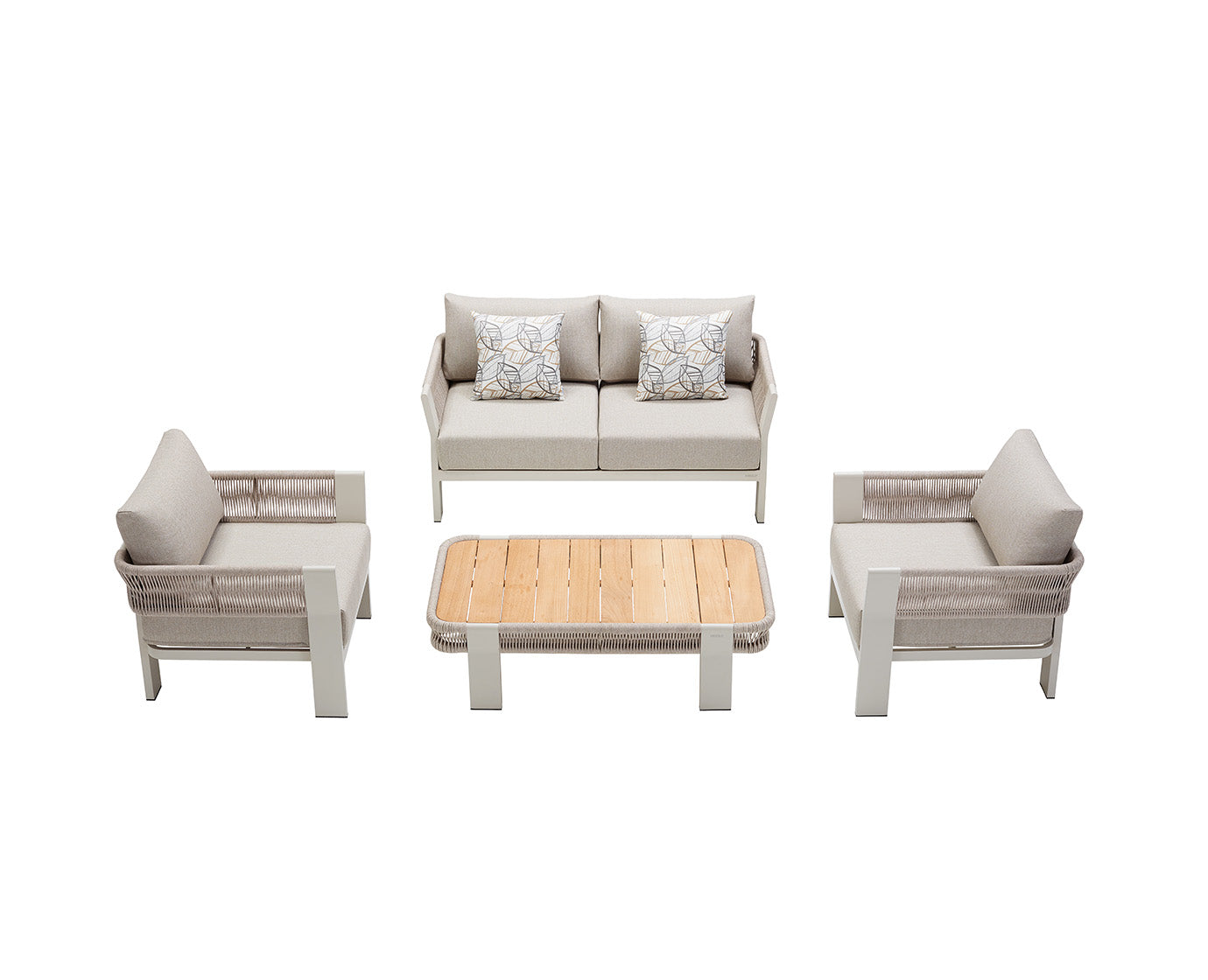 Higold Aluminum Teak Outdoor Furniture BORROMEO Garden Patio Couch Conversation Sofa Set With Coffee Table KD Version