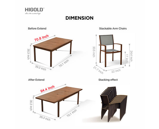 HIGOLD Carlo Extendable Outdoor Patio Dining Set for Eight Person