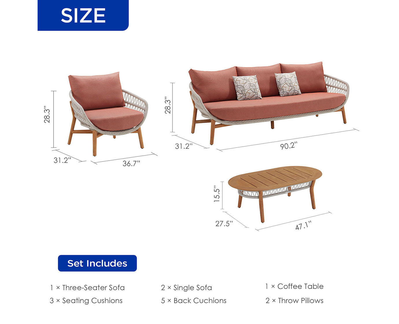 HIGOLD Vasca Outdoor 5-Seater Coversation Set, Hand Made Rope Weaving
