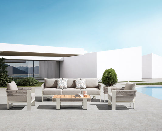 Higold Aluminum Teak Outdoor Furniture BORROMEO Garden Patio Couch Conversation Sofa Set With Coffee Table KD Version