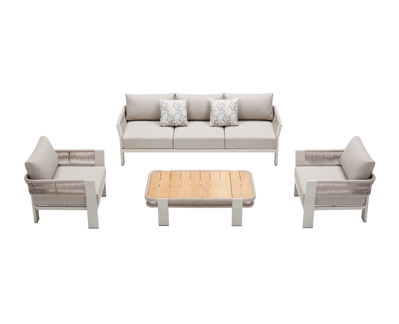 Higold Aluminum Teak Outdoor Furniture BORROMEO Garden Patio Couch Conversation Sofa Set With Coffee Table KD Version
