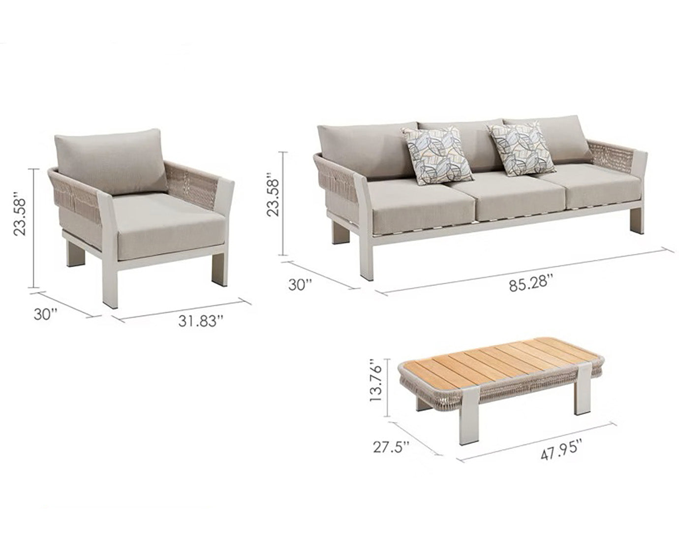 Higold Aluminum Teak Outdoor Furniture BORROMEO Garden Patio Couch Conversation Sofa Set With Coffee Table KD Version