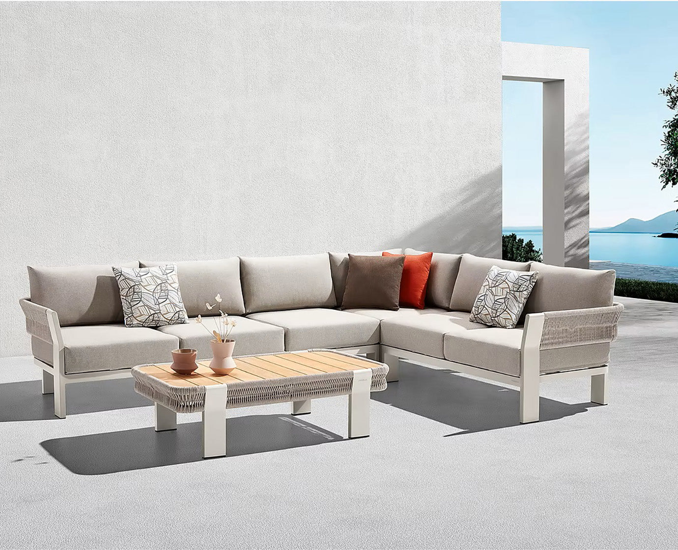 Higold Luxury Outdoor Garden Teak Furniture Sectional Sofa Sets Borromeo Patio Couch with Coffee Table