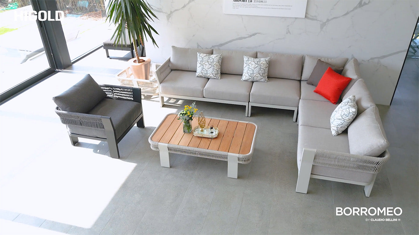 Higold Luxury Outdoor Garden Teak Furniture Sectional Sofa Sets Borromeo Patio Couch with Coffee Table