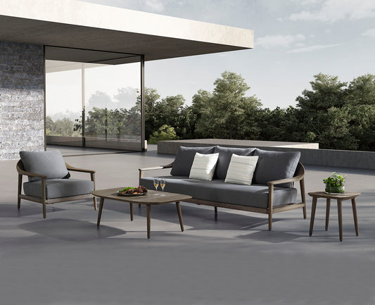 Higold Aluminum Teak Outdoor Furniture LEO Garden Patio Couch Conversation Sofa Set With Coffee Table