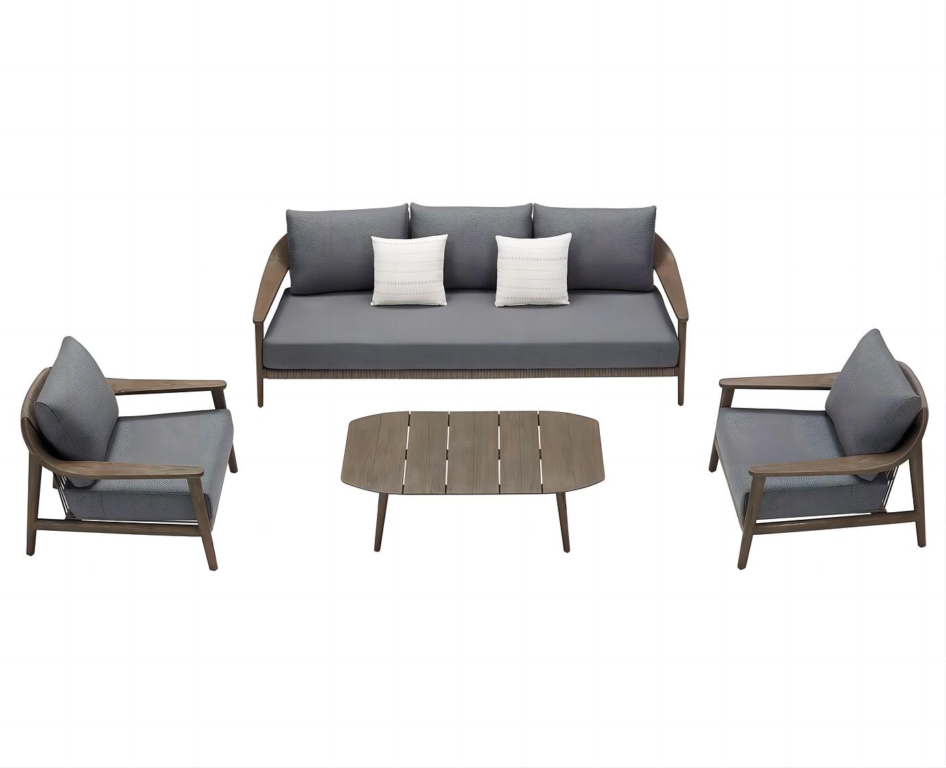 Higold Aluminum Teak Outdoor Furniture LEO Garden Patio Couch Conversation Sofa Set With Coffee Table
