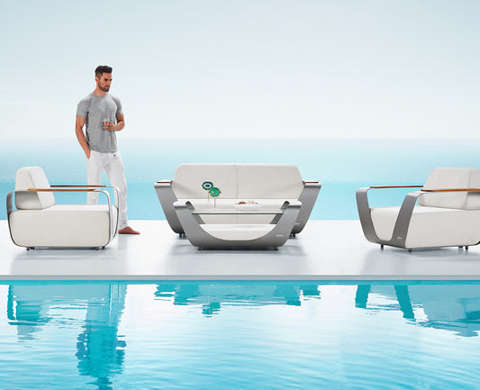 Higold Aluminum Teak Outdoor Furniture Onda Garden Patio Couch Conversation Sofa Set With Coffee Table