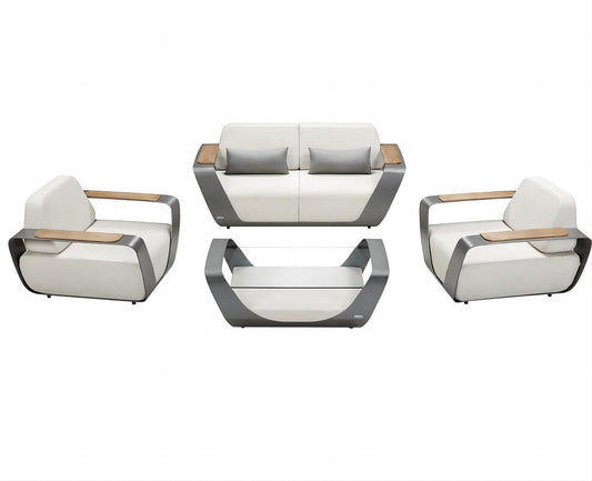 Higold Aluminum Teak Outdoor Furniture Onda Garden Patio Couch Conversation Sofa Set With Coffee Table