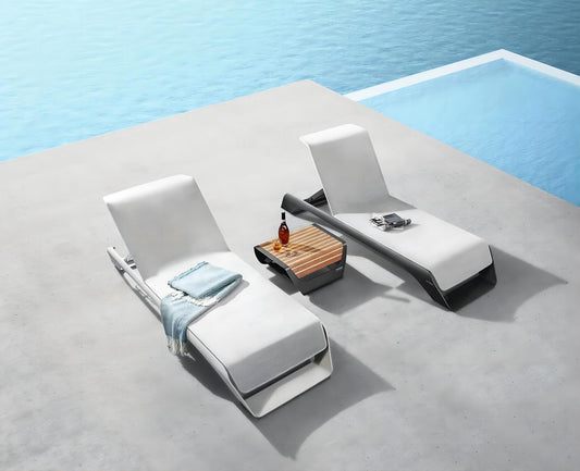 Higold Luxury Aluminum Outdoor Pool Chaise Loungers With Teak Side Table Onda Lounge Chairs