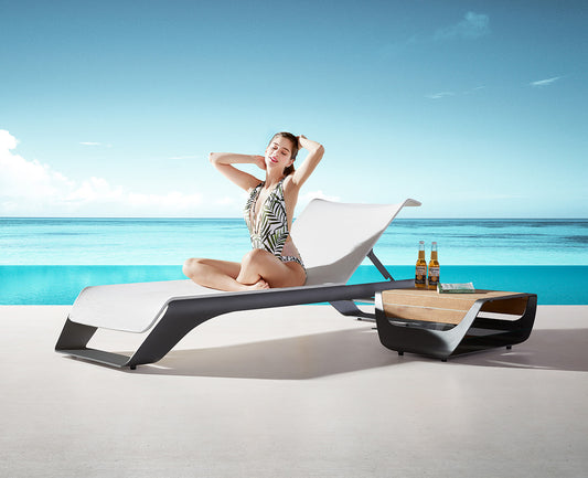 Higold Luxury Aluminum Outdoor Pool Chaise Loungers With Teak Side Table Onda Lounge Chairs