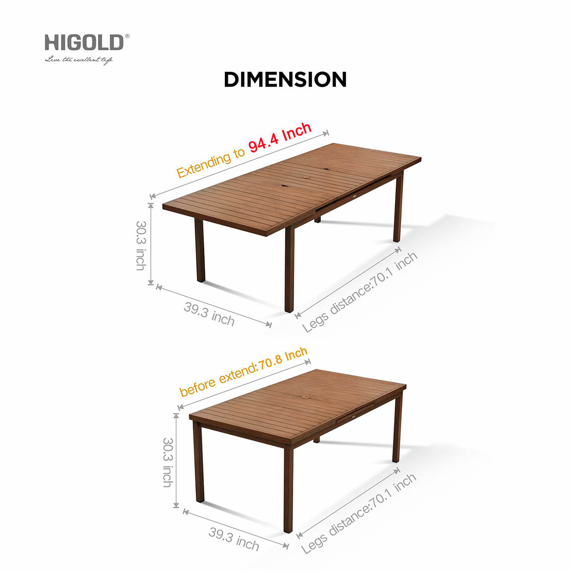 HIGOLD Carlo Extendable Outdoor Patio Dining Set for Eight Person