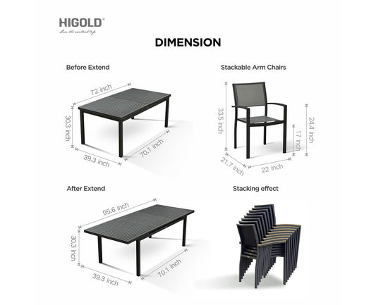 HIGOLD Heck Extendable Outdoor Patio Dining Set for Eight Person