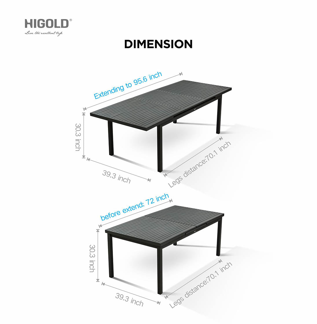 HIGOLD Heck Extendable Outdoor Patio Dining Set for Eight Person
