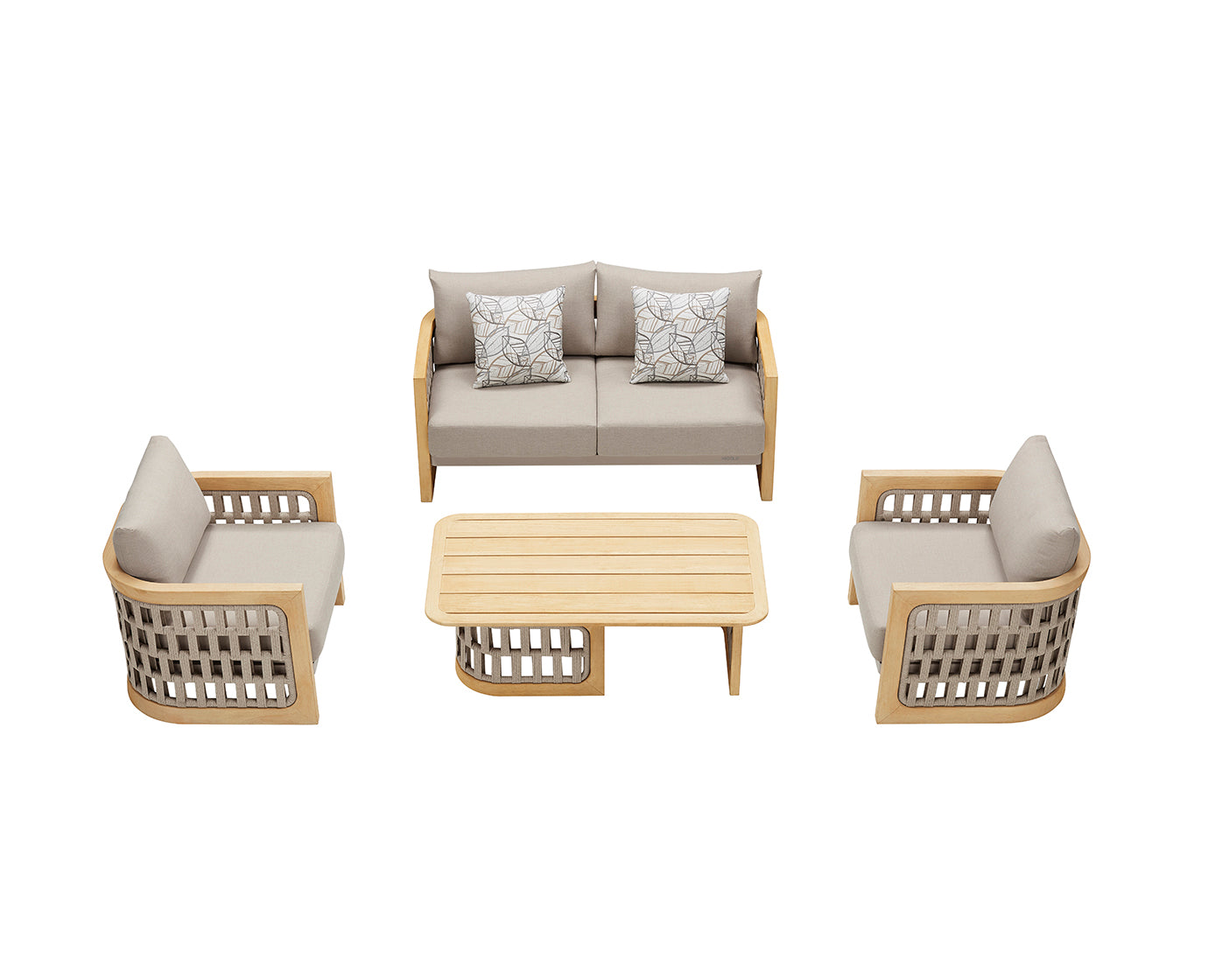 Higold Aluminum Teak Outdoor Furniture Riva Garden Patio Couch Conversation Sofa Set With Coffee Table