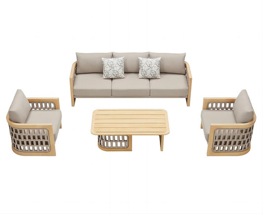 Higold Aluminum Teak Outdoor Furniture Riva Garden Patio Couch Conversation Sofa Set With Coffee Table