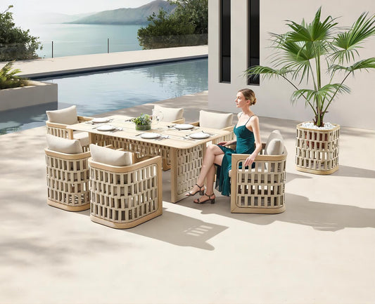 Higold Teak Outdoor Dining Table And Chairs Riva Garden Patio Dining Set