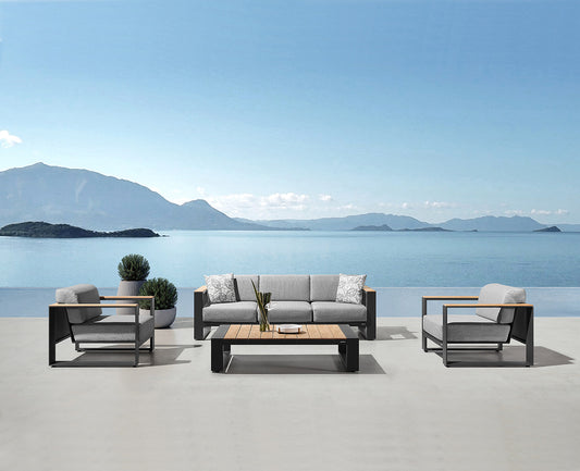 Higold Aluminum Teak Outdoor Furniture Cambusa Garden Patio Couch Conversation Sofa Set With Coffee Table