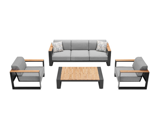 Higold Aluminum Teak Outdoor Furniture Cambusa Garden Patio Couch Conversation Sofa Set With Coffee Table