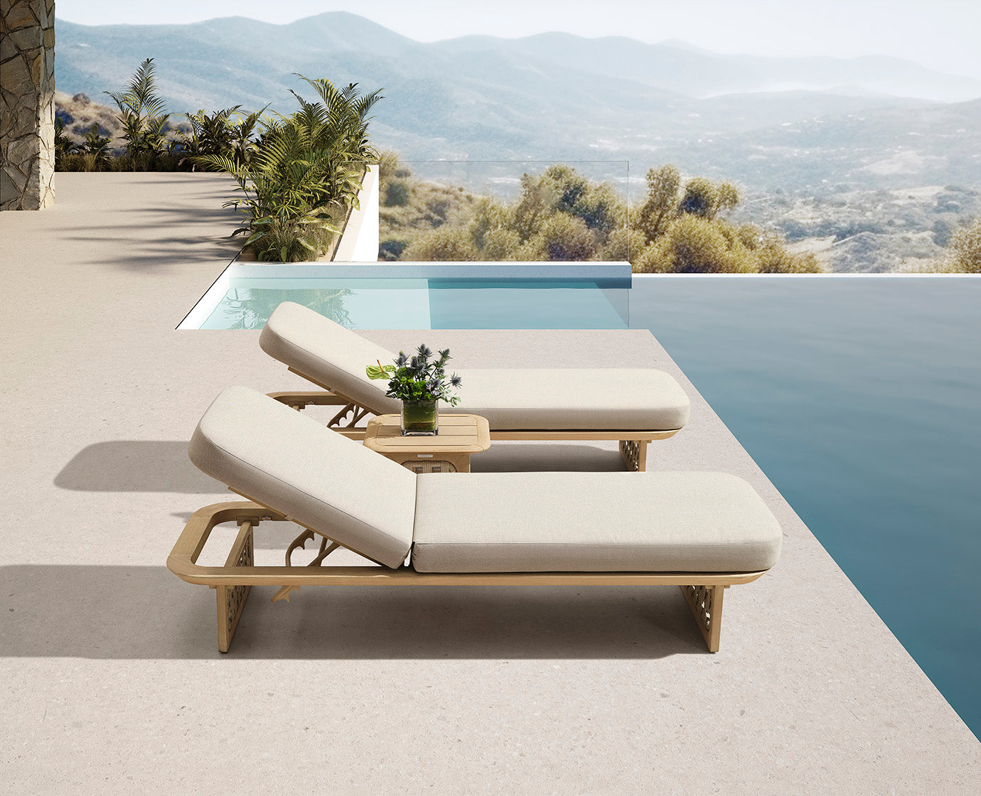 Higold Aluminum Teak Outdoor Furniture Pool Chaise Loungers With Side Table Riva Lounge Chairs