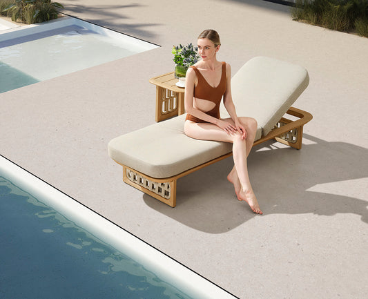 Higold Aluminum Teak Outdoor Furniture Pool Chaise Loungers With Side Table Riva Lounge Chairs