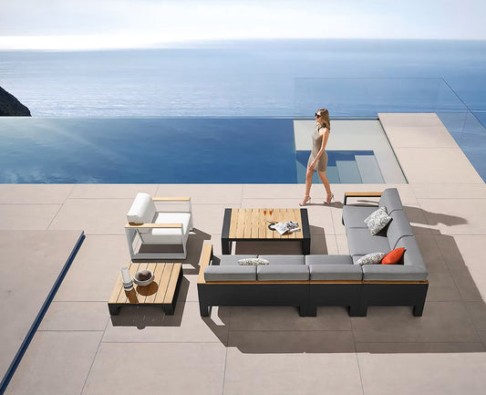 Higold Luxury Outdoor Garden Teak Furniture Sectional Sofa Sets Cambusa Patio Couch with Coffee Table