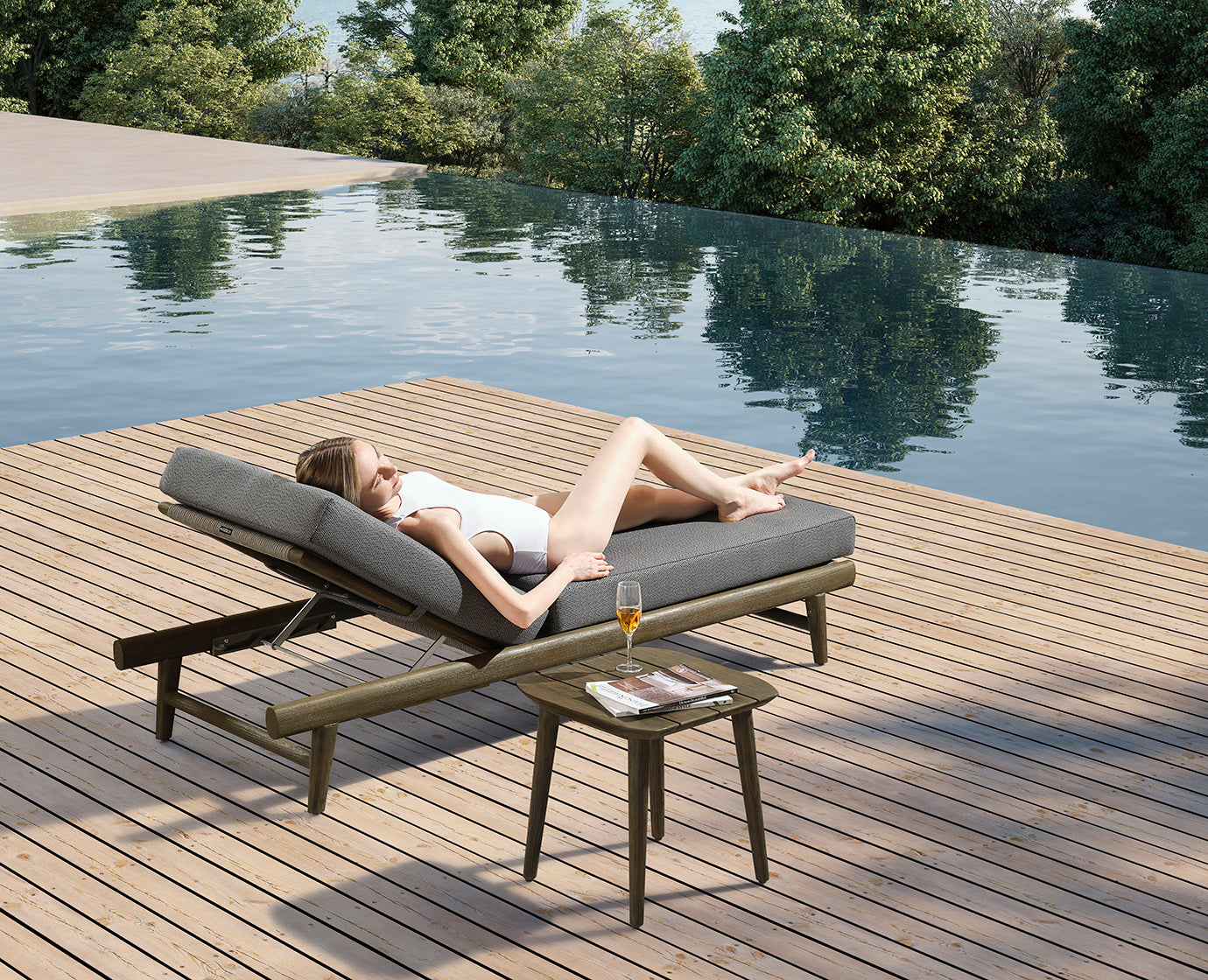 Higold Teak Outdoor Furniture Pool Chaise Loungers With Side Table Leo Lounge Chairs