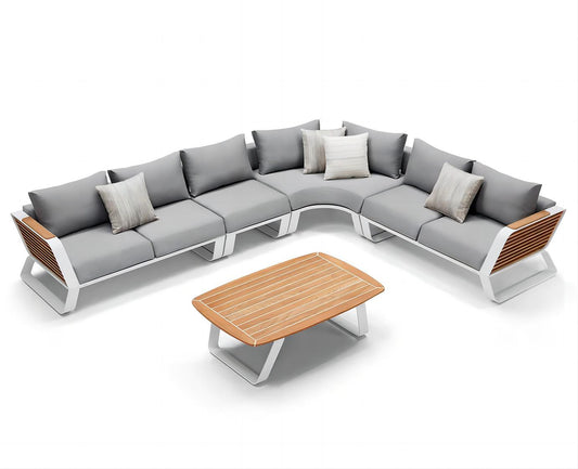 Higold Luxury Outdoor Garden Teak Furniture Sectional Sofa Sets Wing Patio Couch with Coffee Table