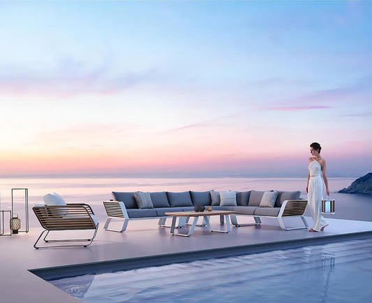 Higold Luxury Outdoor Garden Teak Furniture Sectional Sofa Sets Wing Patio Couch with Coffee Table