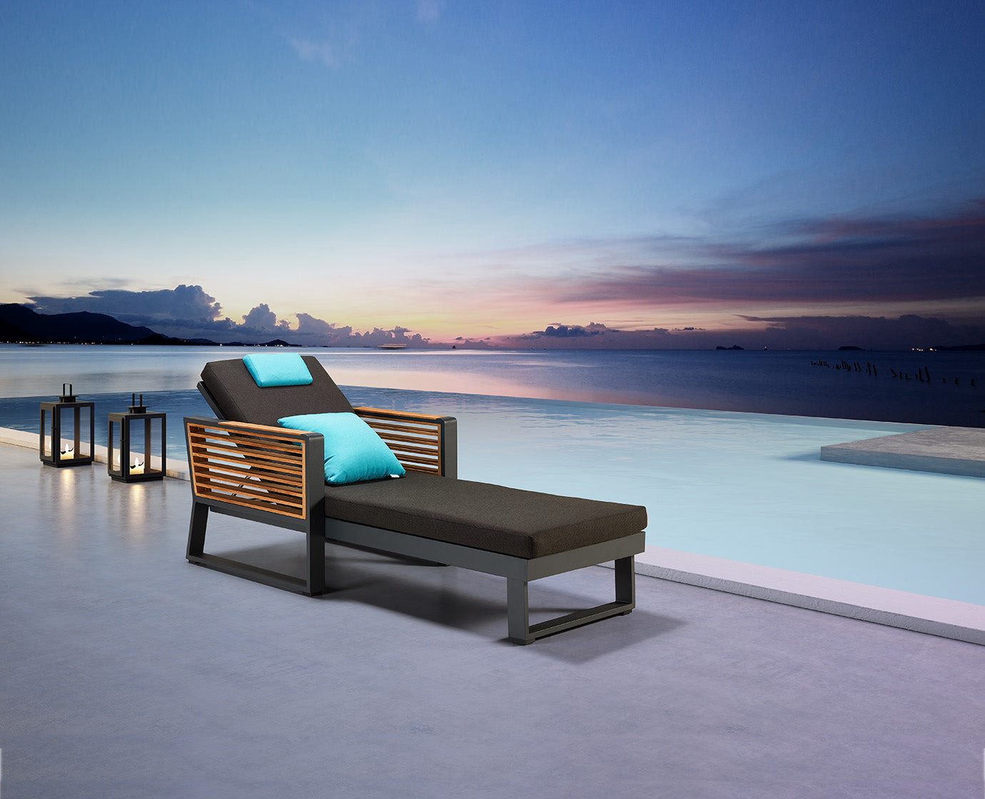 Higold Aluminum Teak Outdoor Furniture Pool Chaise Loungers With Ice Bucket New York Lounge Chairs
