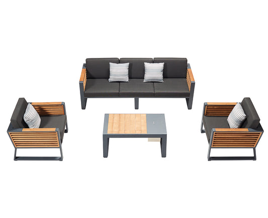 Higold Aluminum Teak Outdoor Furniture New York Garden Patio Couch Conversation Sofa Set With Coffee Table