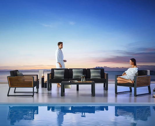 Higold Aluminum Teak Outdoor Furniture New York Garden Patio Couch Conversation Sofa Set With Coffee Table