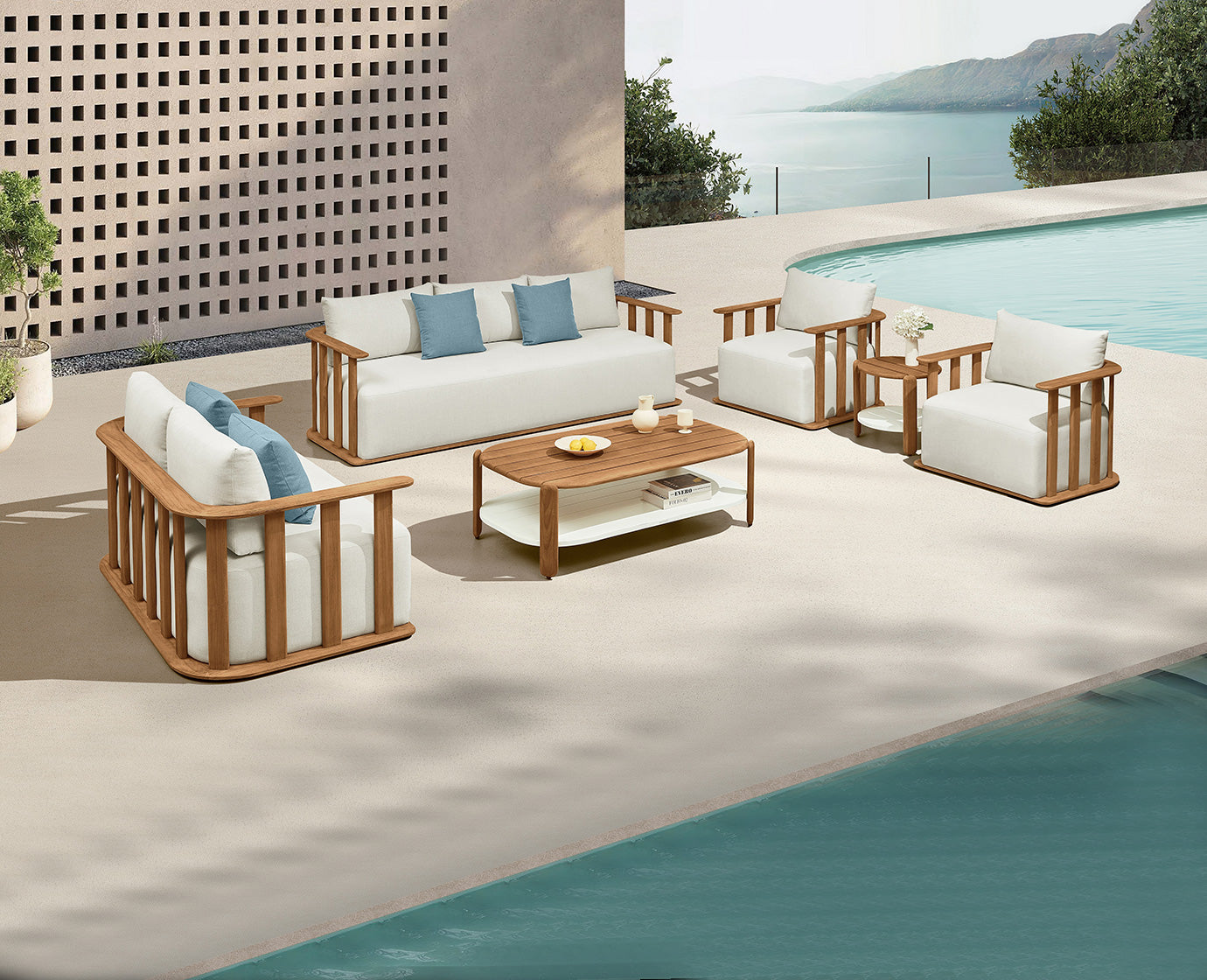 Free Shipping Higold Luxury Outdoor Garden Teak Furniture Sectional Sofa Sets Pallisad Patio Couch with Coffee Table