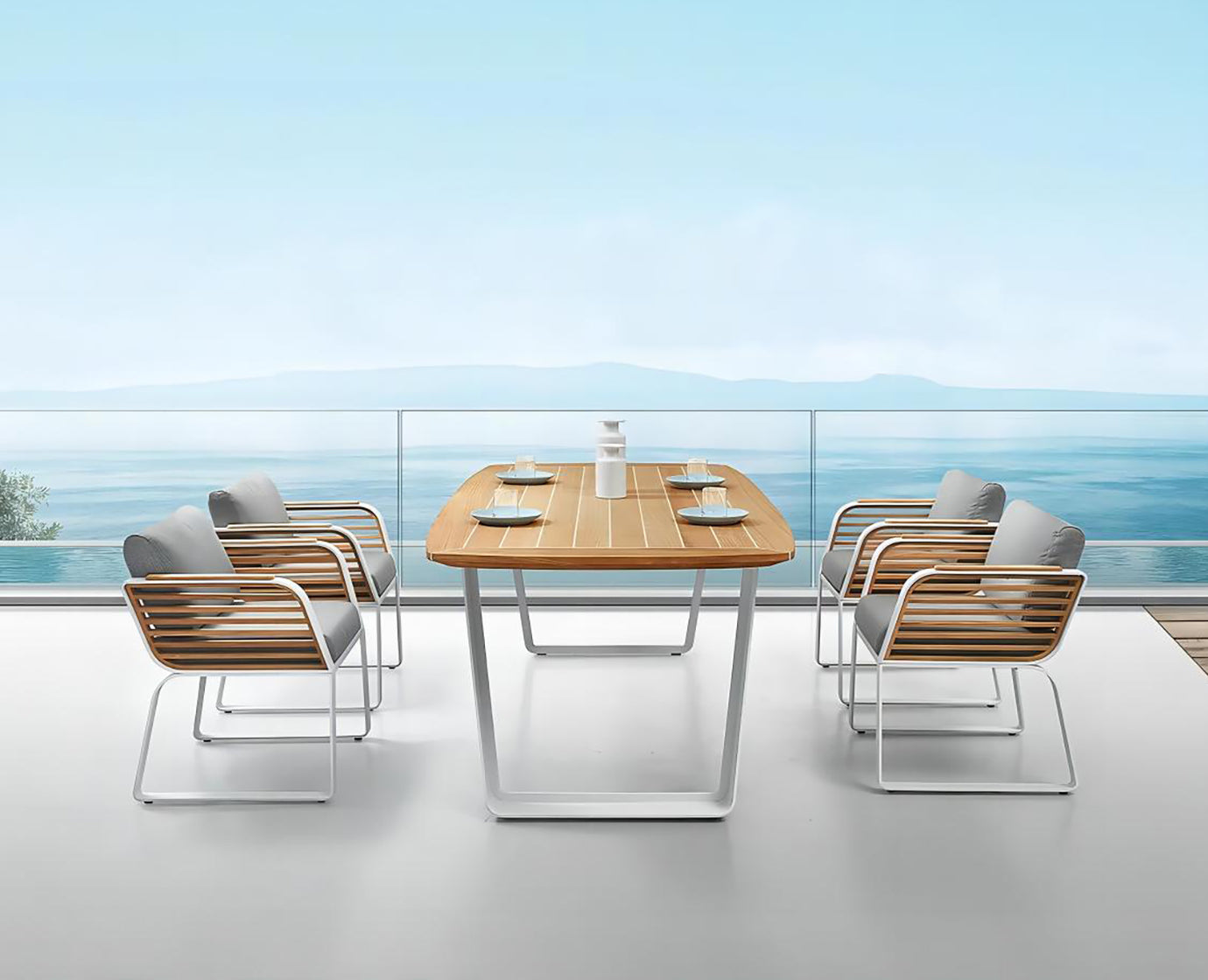 Higold Luxury Teak Outdoor Dining Table And Chairs Wing Garden Patio Dining Set