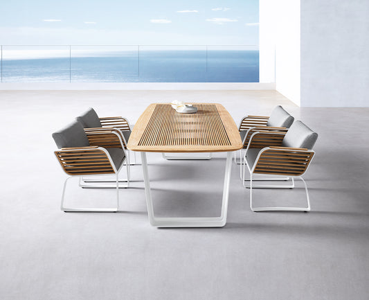 Higold Luxury Teak Outdoor Dining Table And Chairs Wing Garden Patio Dining Set