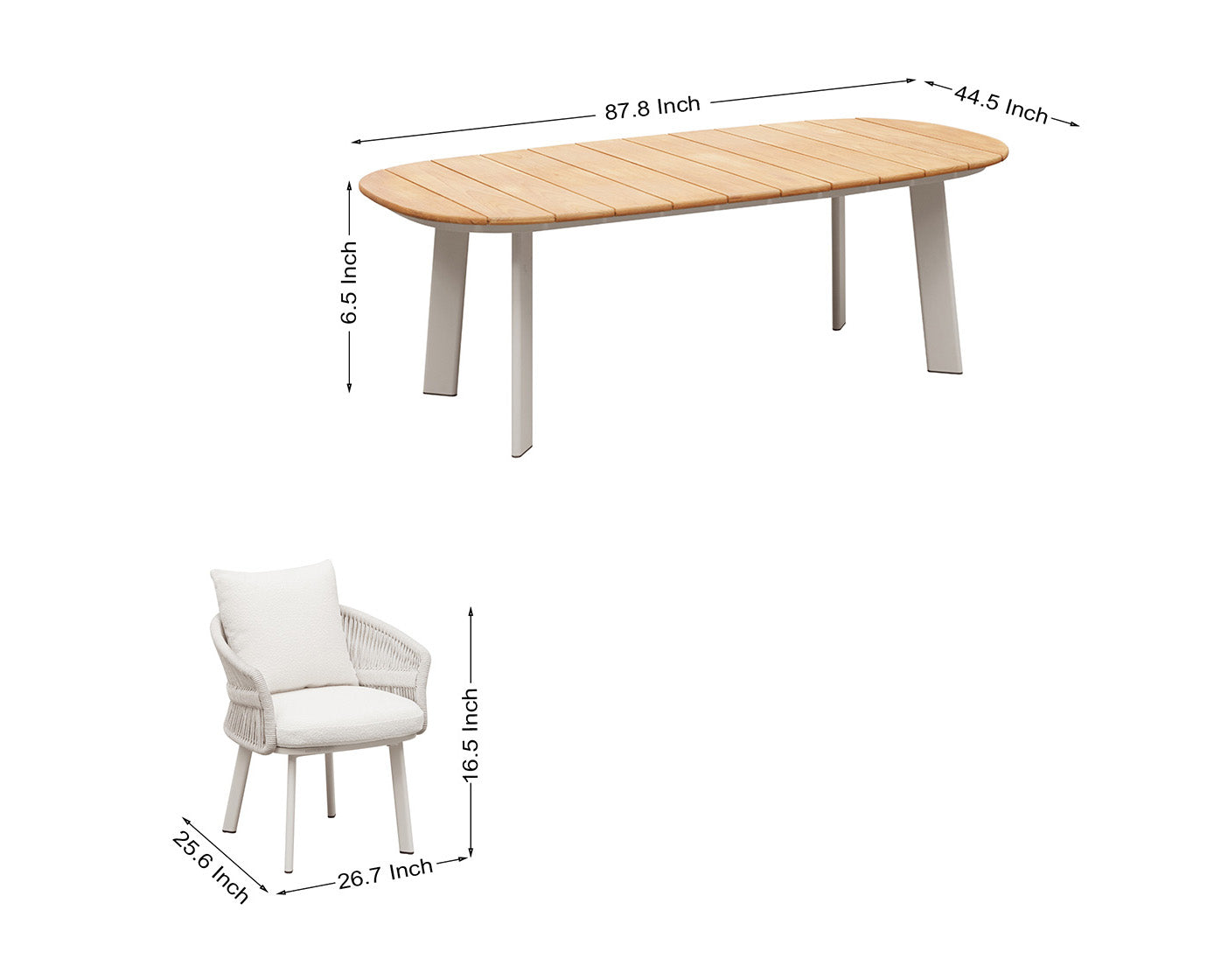 HIGOLD Aio 7 Pieces Teak Outdoor Dining Set With White Cushions