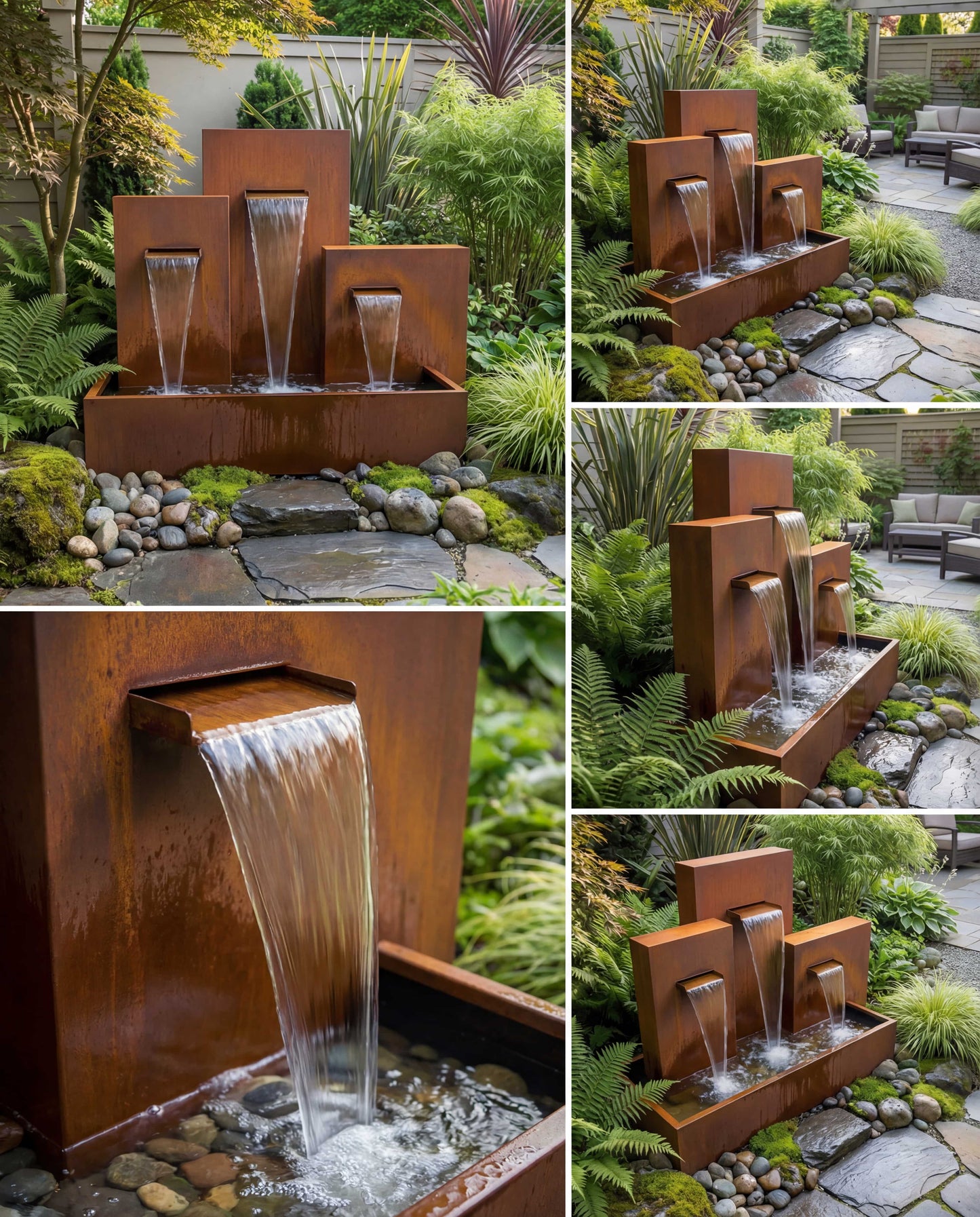 Luxury SCW300 Corten Architectural Triple-Tier Waterfall