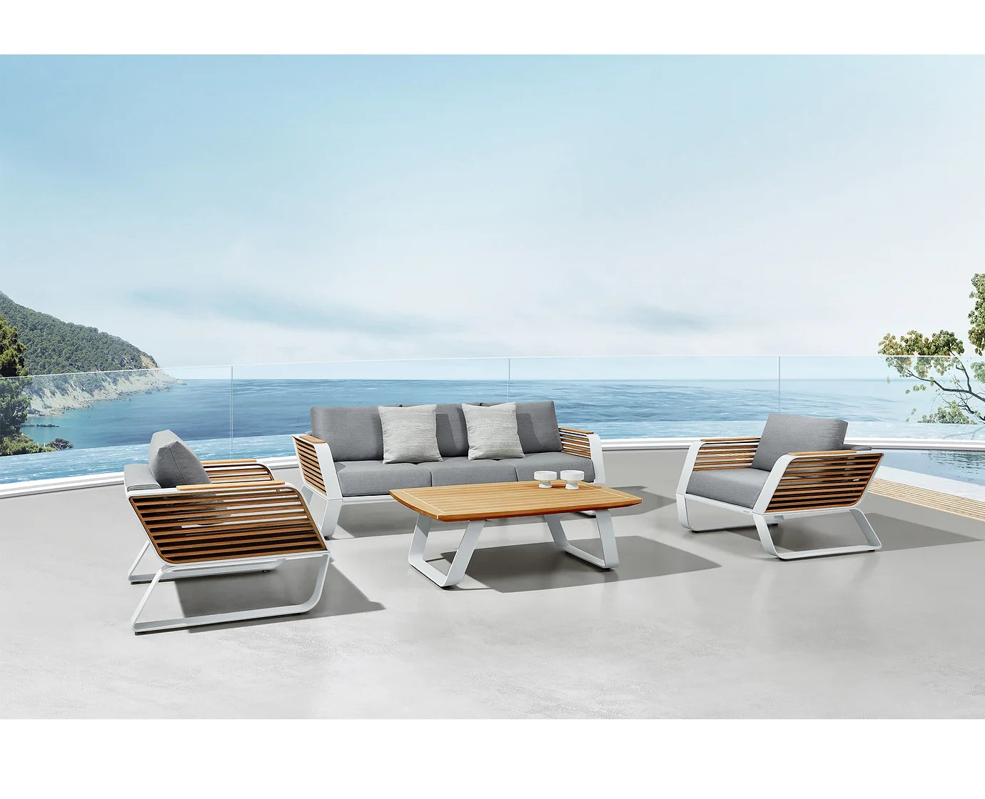 Higold Luxury Teak Outdoor Furniture Wing Garden Patio Couch Conversation Sofa Set With Coffee Table