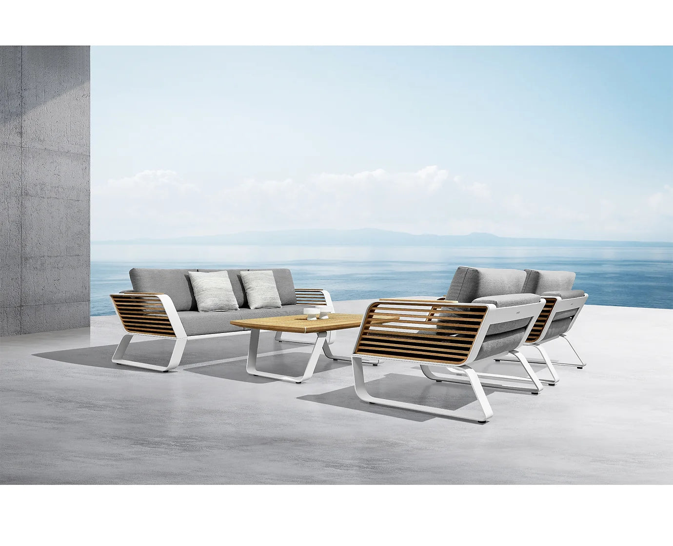Higold Luxury Teak Outdoor Furniture Wing Garden Patio Couch Conversation Sofa Set With Coffee Table