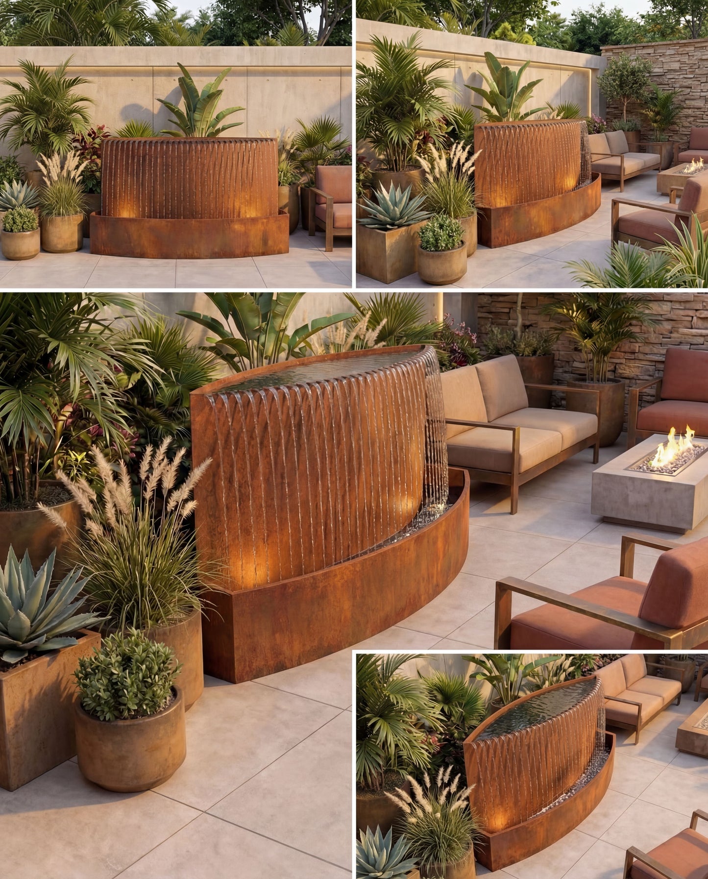 Luxury Corten Architectural Rain-Fall Waterfall Backyard Fountain TKS