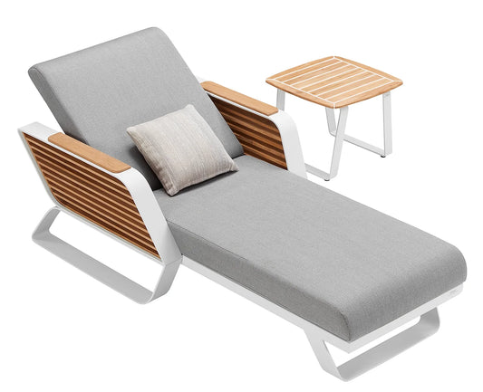Higold Luxury Teak Outdoor Furniture Pool Chaise Loungers With Side Table Wing Lounge Chairs