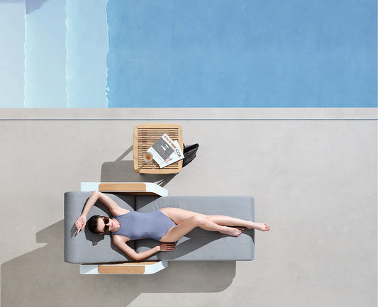 Higold Luxury Teak Outdoor Furniture Pool Chaise Loungers With Side Table Wing Lounge Chairs