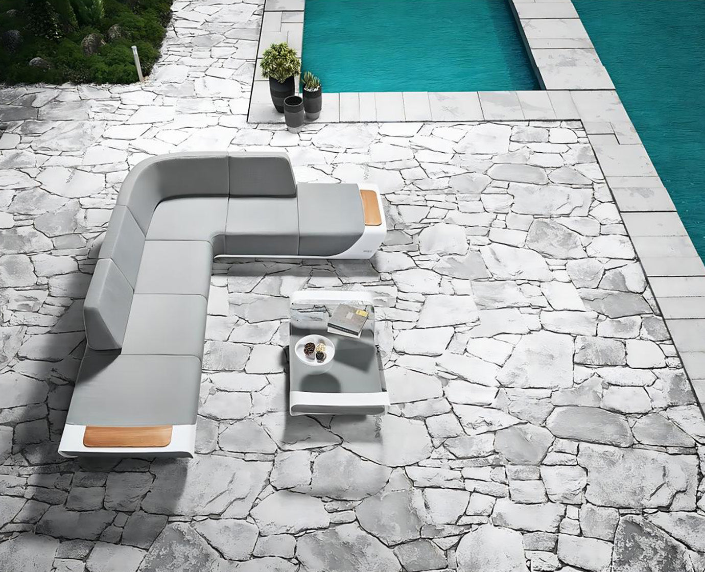 Higold Luxury Outdoor Garden Teak Furniture Sectional Sofa Sets Onda Patio Couch with Coffee Table