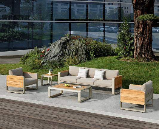 Free Shipping HIGOLD Nottingham Teak Outdoor Furniture 5 Seats Patio Sofa Set With Cushions