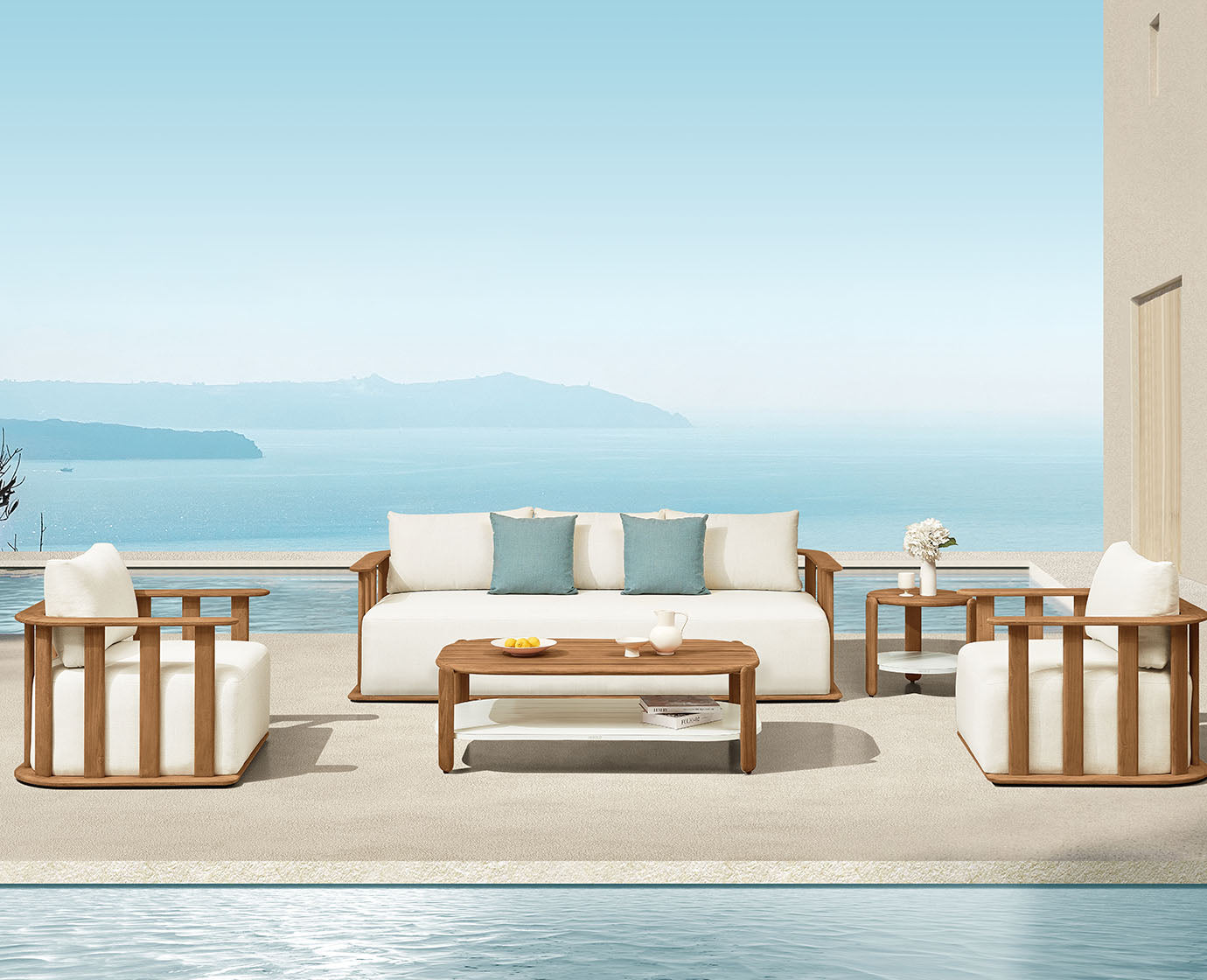 Free Shipping Higold Luxury Outdoor Garden Teak Furniture Sectional Sofa Sets Pallisad Patio Couch with Coffee Table