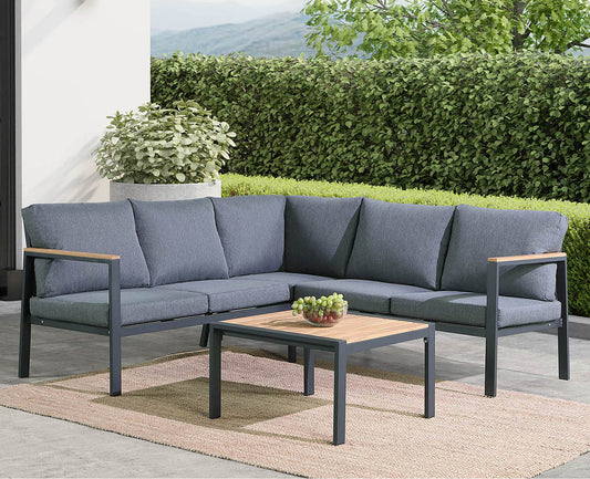 HIGOLD Rossio Outdoor Sectional Sofa Matte Charcoal Aluminum Frame Teak Finished