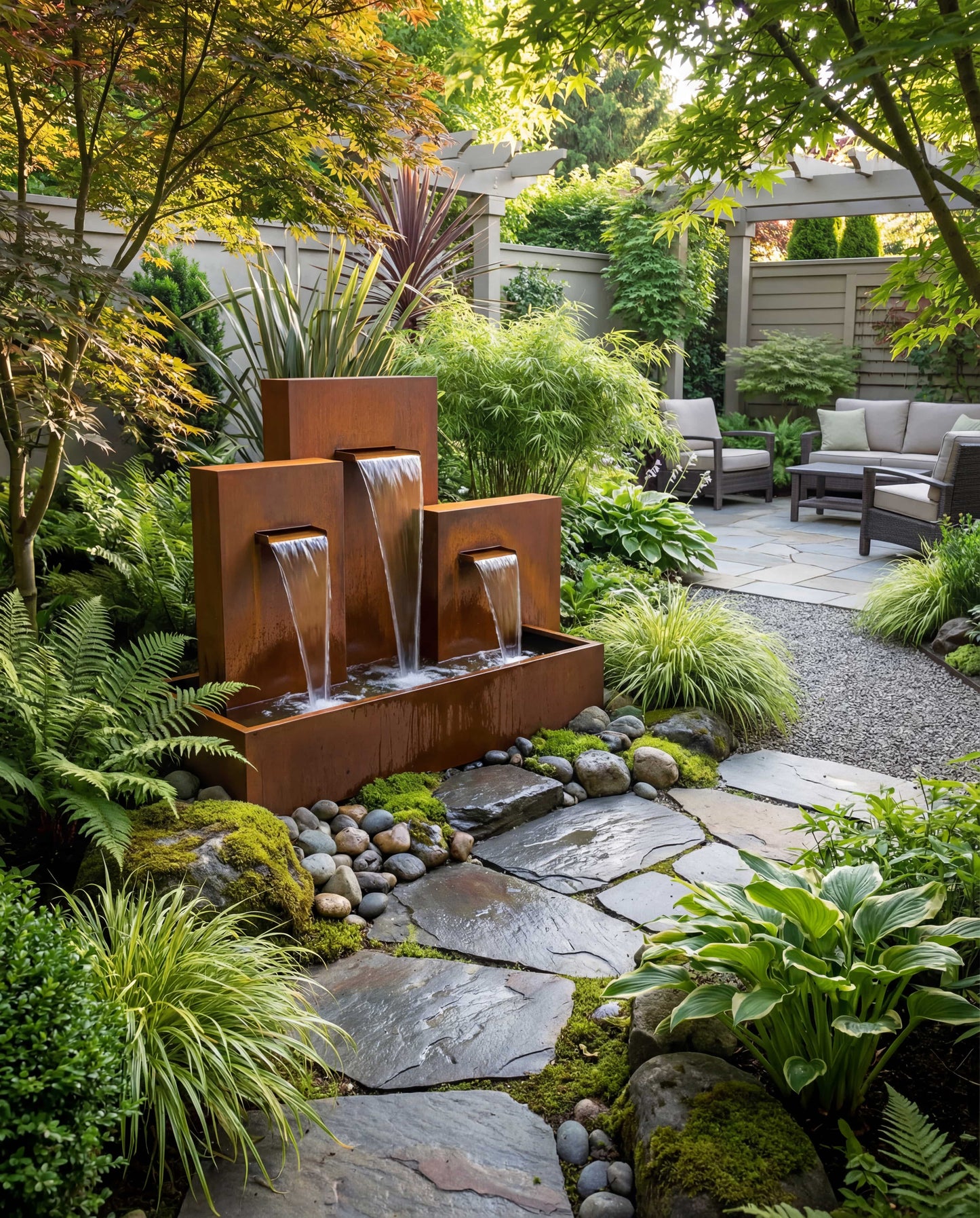 Luxury SCW300 Corten Architectural Triple-Tier Waterfall