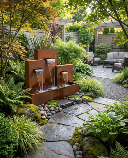 Luxury SCW300 Corten Architectural Triple-Tier Waterfall