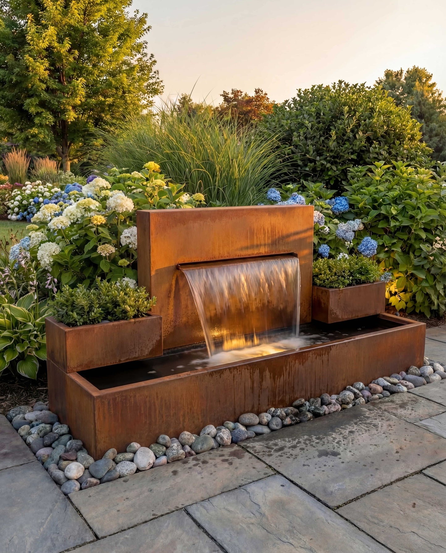 Luxury Corten Architectural Symmetrical Waterfall Backyard Fountain DS200