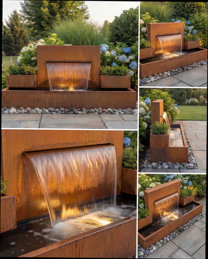 Luxury Corten Architectural Symmetrical Waterfall Backyard Fountain DS200